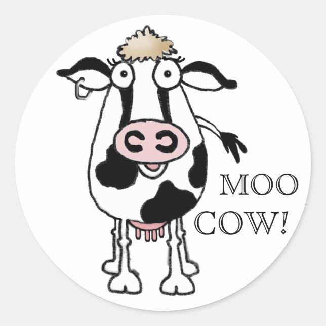 MOO COW! CLASSIC ROUND STICKER (Front)