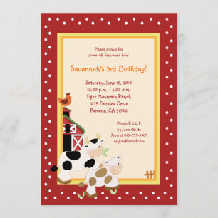 Moo Cow Farm Barnyard Country Birthday Invitations
