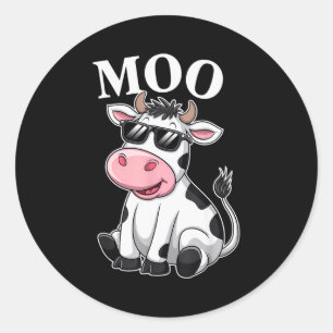 Moo Cow - Funny Farmer Cow For Men Women Kids Boys Classic Round Sticker