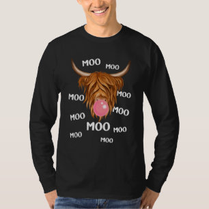Moo Cow Highland Cow Blowing Bubble Gum Kids Cow T-Shirt