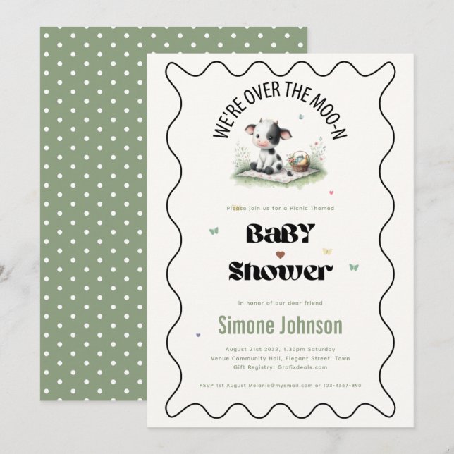 Moo Cow Picnic Baby Shower Theme Girls  Invitation (Front/Back)