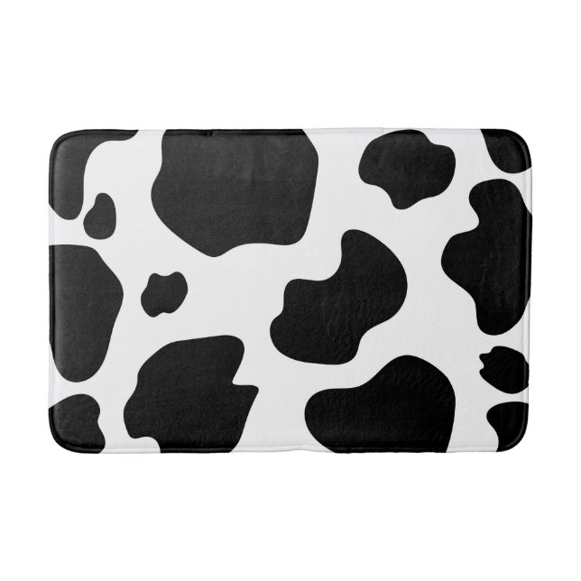 Moo Cow Spots Print Black & White Rustic Farm Bath Mat (Front)