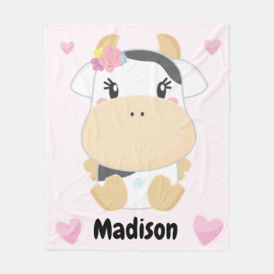 Moo Cute Baby Cow Girls Fleece Blanket