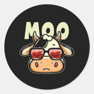 Moo Cute Childrens Cows For Kids Cartoon Cow Face  Classic Round Sticker