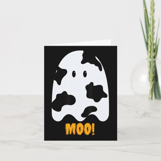 Moo! Cute Fun Cow Print Ghost Halloween Tee  Card (Front)
