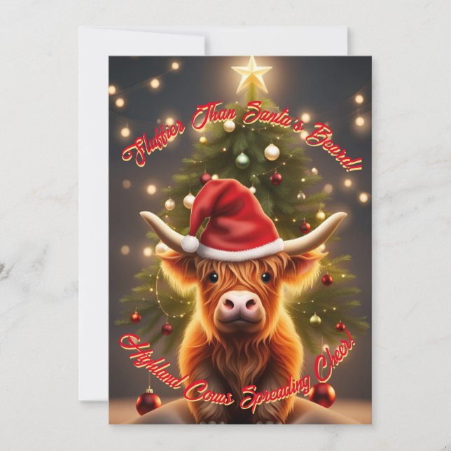 Moo Cute Highland Cow Country Christmas Holiday Card (Front)