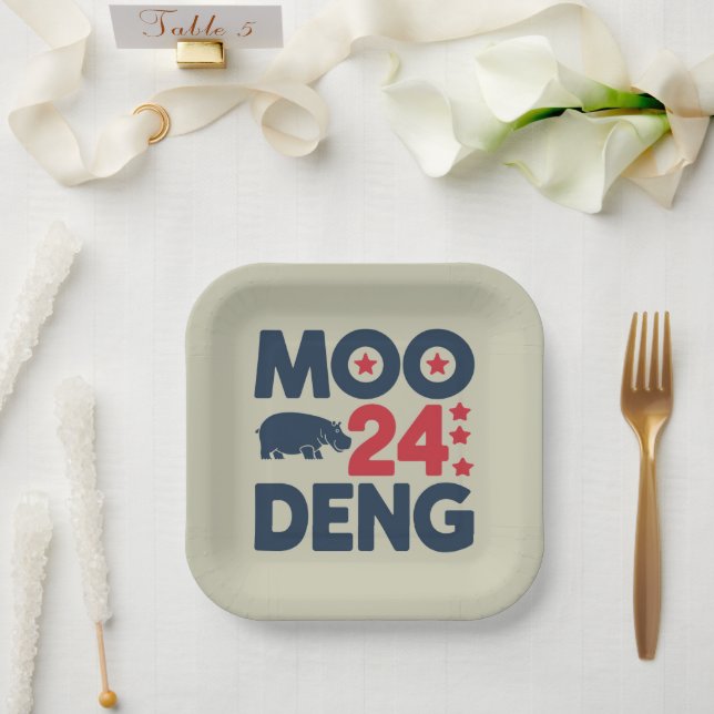 Moo Deng 2024 Moo Deng Moo Deng Cute Baby Hippo Paper Plate (Wedding)