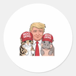 Moo Deng 24 Trump’s Fun Campaign with Hippo & Cat  Classic Round Sticker