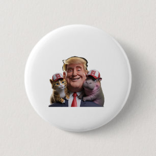 Moo Deng 24 Trump’s Wild Ride with Cat and Hippo! 6 Cm Round Badge