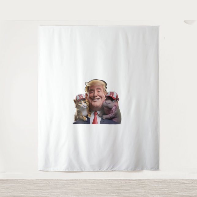 Moo Deng 24 Trump’s Wild Ride with Cat and Hippo!  Tapestry (Front)