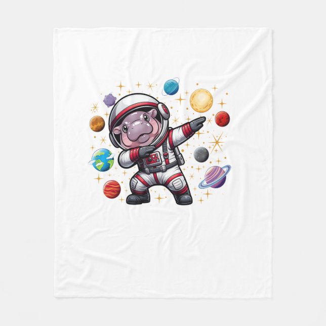 Moo Deng Astronaut Dabbing In Space Cosmic Galaxy  Fleece Blanket (Front)