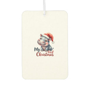 Moo Deng Baby Hippo My First Christmas Cute Santa Car Air Freshener