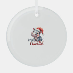 Moo Deng Baby Hippo My First Christmas Cute Santa Glass Tree Decoration