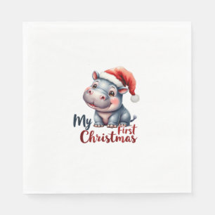 Moo Deng Baby Hippo My First Christmas Cute Santa  Napkin
