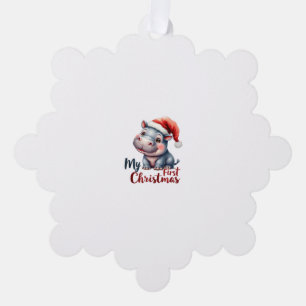 Moo Deng Baby Hippo My First Christmas Cute Santa Tree Decoration Card