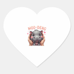Moo-Deng Baby Pygmy Hippo Cute Baby Hippo Moodeng Heart Sticker