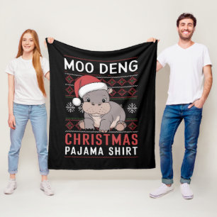 Moo Deng Christmas Pajama Matching Family Fleece Blanket