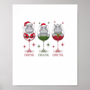 Moo-deng Drink Drank Drunk Glasses Christmas Baby Poster