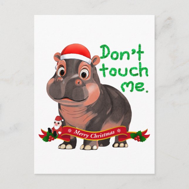Moo Deng Hippo Christmas Postcard (Front)
