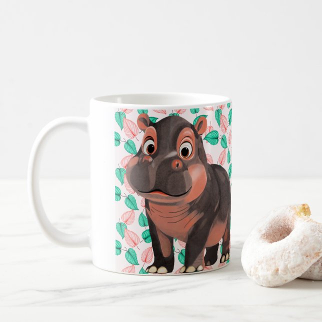 Moo Deng Hippo for Merry Christmas  Coffee Mug (With Donut)