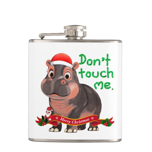 Moo Deng Hippo for Merry Christmas  Hip Flask (Front)