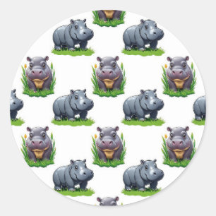 Moo Deng Hippopotamus Animal Pattern Design  Classic Round Sticker