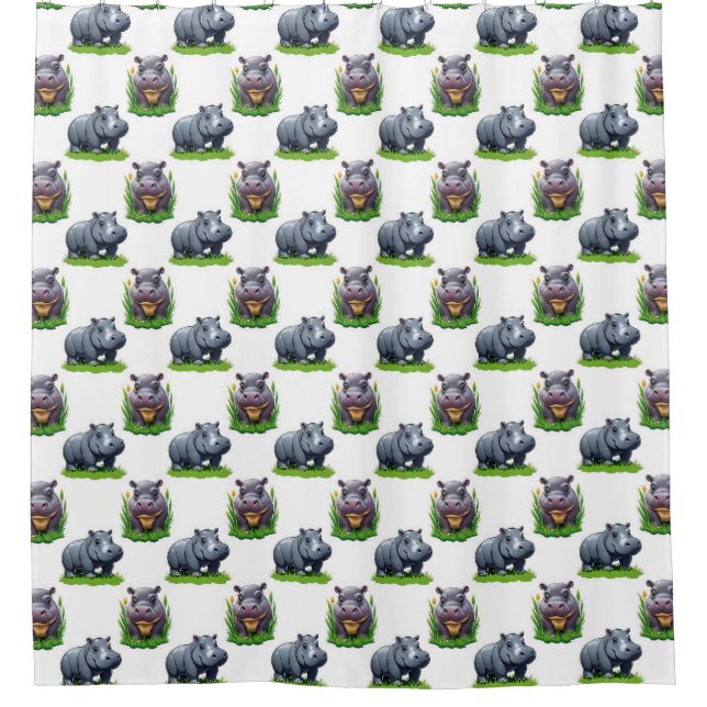 Moo Deng Hippopotamus Animal Pattern Design  Shower Curtain (Front)