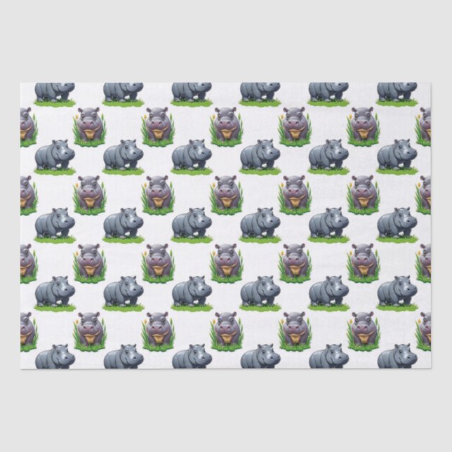 Moo Deng Hippopotamus Animal Pattern Design  Tissue Paper (Front)