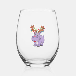 Moo Deng Reindeer Christmas Xmas Cute Zoo Safari S Stemless Wine Glass