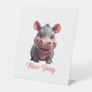 Moo Deng Tee Funny Hippopotamus Apparel Baby Hippo Pedestal Sign