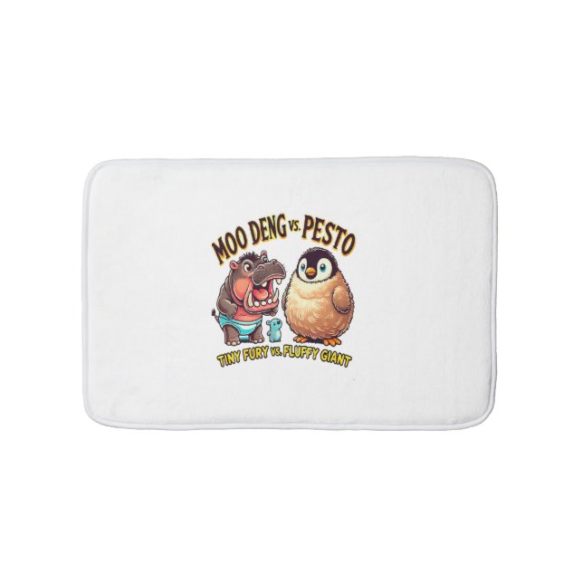 Moo Deng vs. Pesto Angry Hippo vs. Fluffy Penguin  Bath Mat (Front)