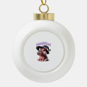 Moo-Deng Witch Halloween Hippo Cute Baby Pygmy Hip Ceramic Ball Christmas Ornament