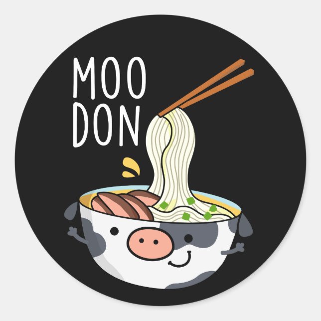 Moo-don Funny Udon Pun Dark BG Classic Round Sticker (Front)