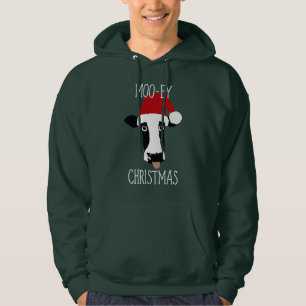 Moo-ey Christmas Cow Funny Santa Claus Hoodie