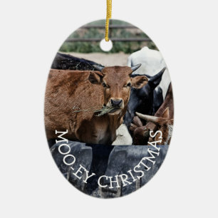 Moo-ey Christmas Funny Cow Holiday Ceramic Tree Decoration