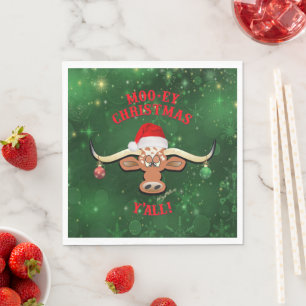 "MOO-ey Christmas,  Longhorn Steer Napkin