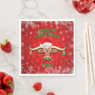 "MOO-ey Christmas, Longhorn Steer Napkin
