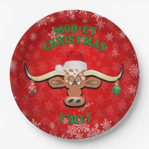 "MOO-ey Christmas,  Longhorn Steer Paper Plate