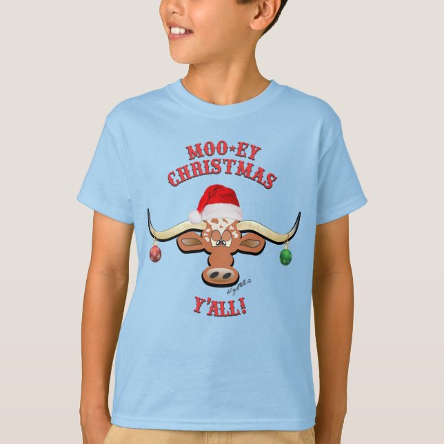 Moo-ey Christmas, Longhorn Steer T-Shirt (Front)