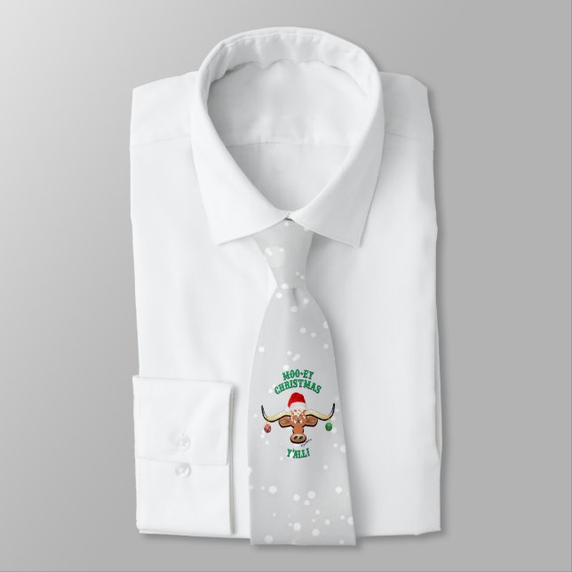 "Moo-ey" Christmas Longhorn Steer Tie (Tied)