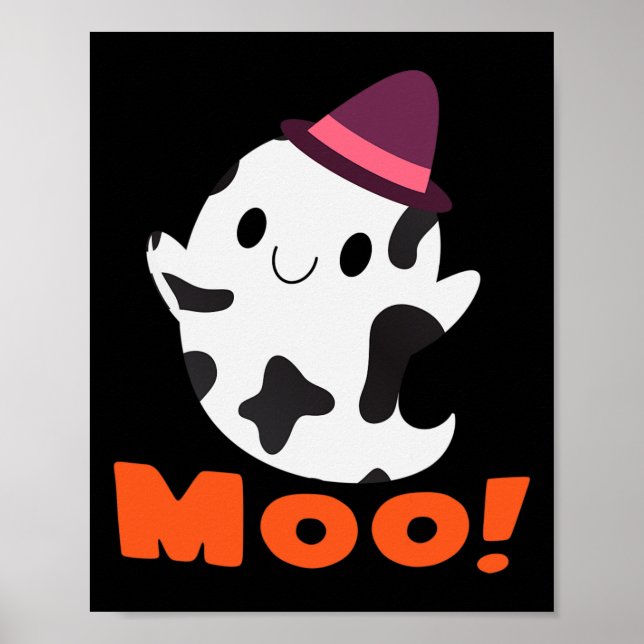 Moo! Funny Cow Ghost Halloween Women Girls Boys  Poster (Front)