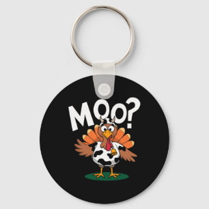 Moo Funny Thanksgiving Turkey Cow Design Key Ring