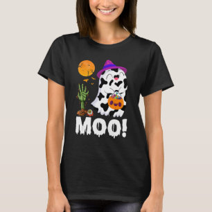 Moo Ghost Cow & Witch Hat Happy Halloween Costume  T-Shirt