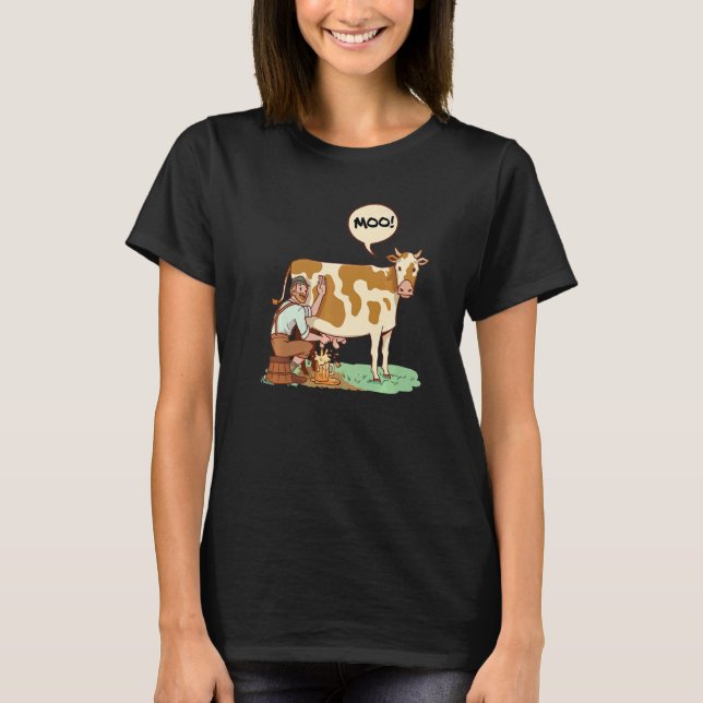 Moo Graphic Agriculture Agriculteur Farmer Tractor T-Shirt (Front)