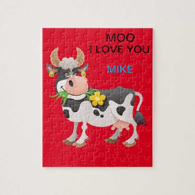 "MOO" I LOVE YOU COW PUZZLE PERSONALIZED. (Vertical)