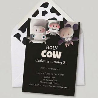 Moo I’m Two Cartoon Cow Second Birthday Invitation