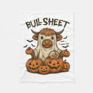 Moo... I Mean Boo Bullsheet Highland Cow Ghost Hal Fleece Blanket