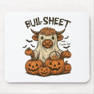 Moo... I Mean Boo Bullsheet Highland Cow Ghost Hal Mouse Pad