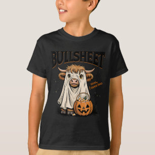 Moo... I Mean Boo Bullsheet Highland Cow Ghost Hal T-Shirt