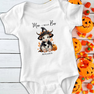 Moo I Mean Boo Cute Halloween Personalised Cow Baby Bodysuit